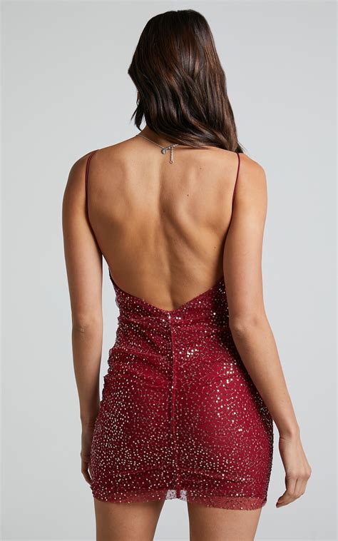 Stellah Open Back Bodycon Sequin Mini Dress In Red Showpo Usa