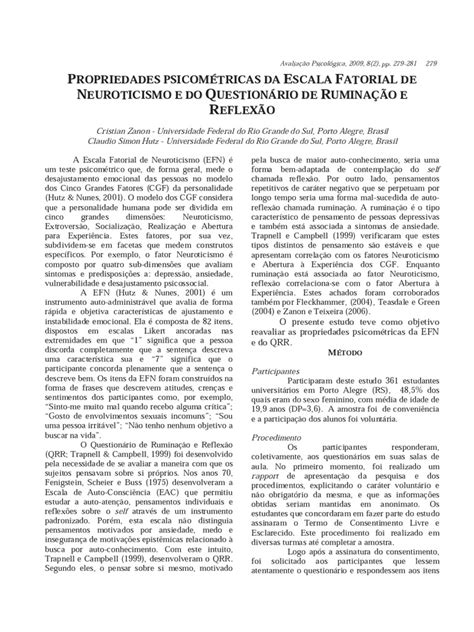 Propriedade Psicométricas Da Escala Fatoria De Neuroticismo E Do