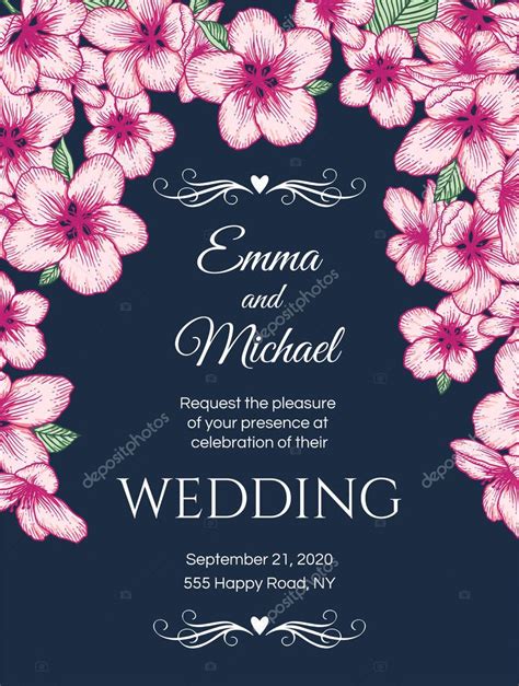 Vector botánico floral boda invitación azul oscuro elegante tarjeta