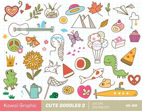 Cute Doodle Clipart Kawaii Clipart Cute Vector Doodle Clipart