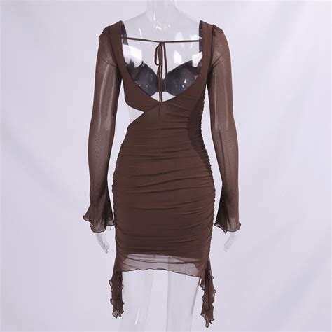 Sexy Tulle Sheath Brown Mini Dresses Leatheretro