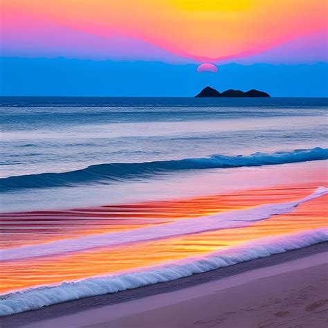 Premium AI Image | A sunset over a beach with a pink sunset.