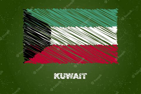 Bandera De Kuwait Con Efecto De Tiza En La Pizarra Bandera De Dibujo A Mano Para Material De