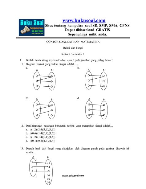 Contoh Soal Latihan Matematika Relasi Dan Fungsi Kelas 8 Smp Pdf