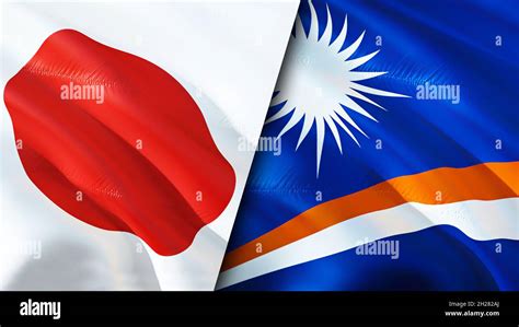 Japan and Marshall Islands flags. 3D Waving flag design. Japan Marshall ...