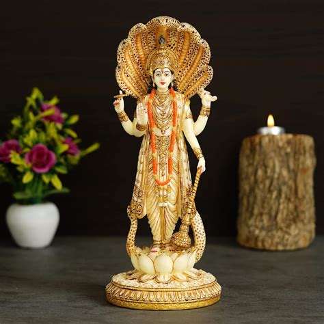 Buy Shyam Antique Creation Big Hand Painted Cultured Marble Lord Vishnu