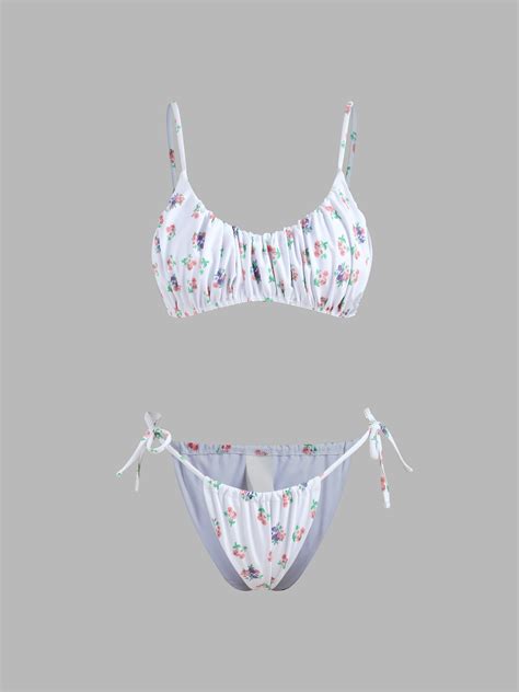 Floral Tie Side Bikini Swimsuit Cider