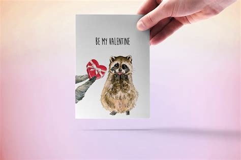 Funny Raccoon Valentines Card For Girlfriend Be My Etsy