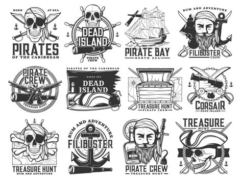 Pirate Icons Jolly Roger Skulls Piracy Symbols 23844529 Vector Art At