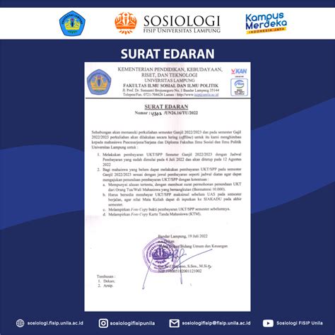 Surat Edaran Pelaksanaan Perkuliahan Dan Pembayaran Sppukt