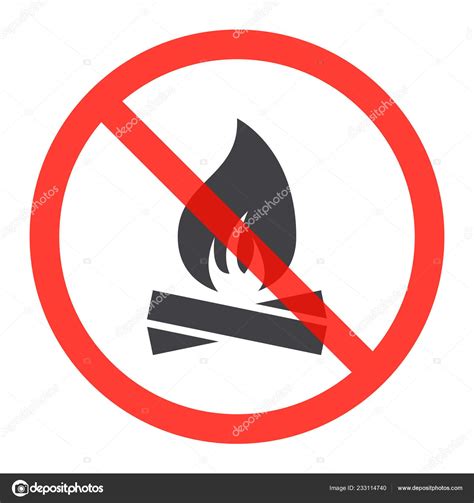 Fire Icon Prohibition Red Circle Bonfire Ban Sign Forbidden Symbol