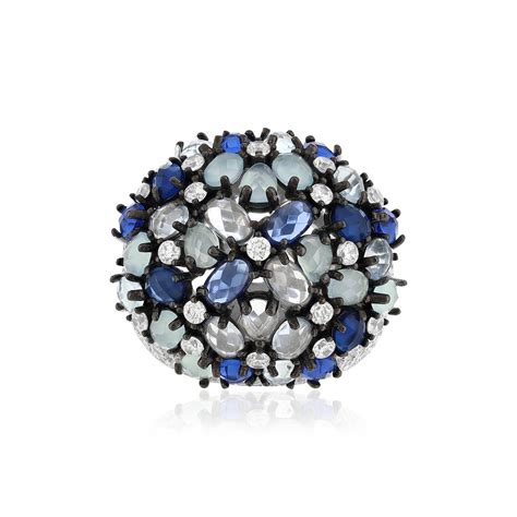 Bague Argent Et Ruth Nium Noir Pierres Imitations Bleues Zirconias