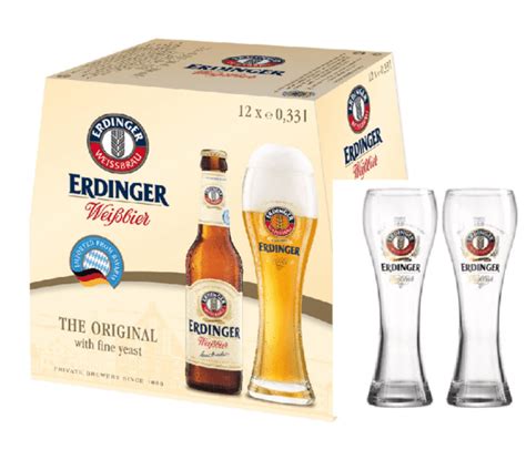 Twelve Pack Cerveza Erdinger Weissbier 12x330ml 2 Vasos Originales