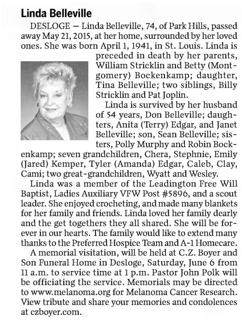 Obituary For Linda Belleville