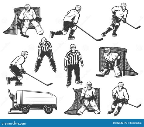 Ice Hockey Players Referee Vector Characters Set Stock Vector