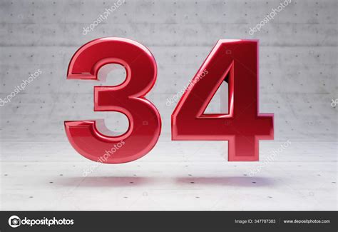 Red Number Metallic Red Color Digit Isolated Concrete Background