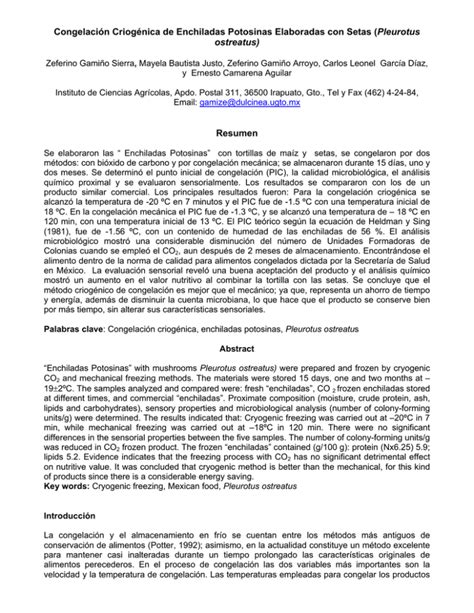 Congelación Criogénica de Enchiladas Potosinas Elaboradas con