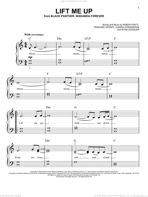 Lift Me Up From Black Panther Wakanda Forever Easy Sheet Music