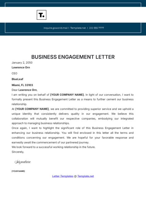 Free Business Engagement Letter Template Edit Online And Download