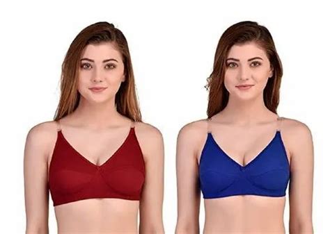 Plain Blue Red Womens Non Padded Cotton Bra For Inner Wear At Best