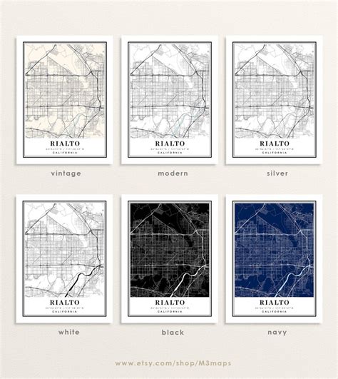 Rialto California Map Rialto CA Map Rialto City Map Rialto - Etsy