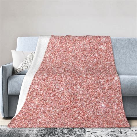 Ocsxa Flannel Fleece Rose Gold Pink Glitter Print Throw Blanket