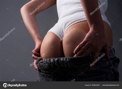 Sexy Ass Sexy Female Wearing Pants Sexual Girl Takes Jeans Stock