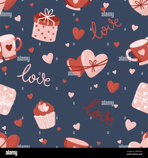 Vector Valentines Day Seamless Pattern With Hand Drawn Love Symbols