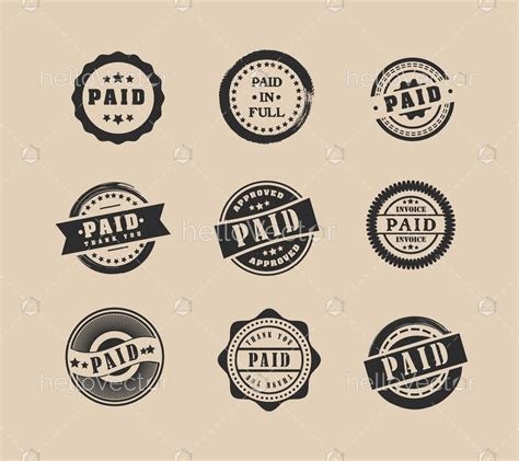 Set Of Various Round Paid Stamps Vector Download Graphics And Vectors