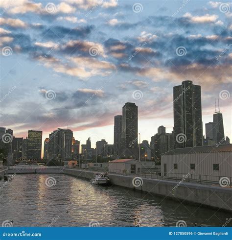 Chicago Sunset Skyline in Summer Stock Photo - Image of architecture ...