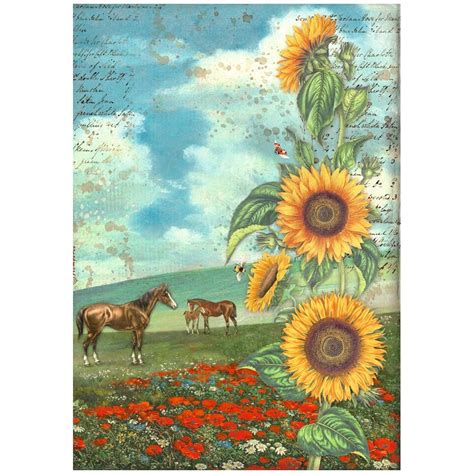 Stamperia Rice Paper Sheet A4-Sunflower Art And Horses - 5993110027782