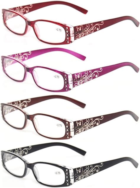 Kerecsen Reading Glasses 4 Pairs Ladies Readers Spring Hinge With Laser Pattern