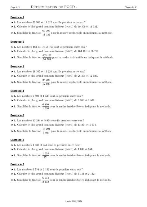 PGCD Plus Grand Commun Diviseur Série d exercices 1 AlloSchool