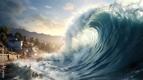 tsunami wave approaching the shore, symbolizing the danger of seismic ...