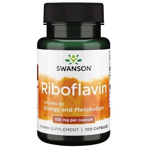 Swanson Premium Riboflavin Vitamin B2 100 Mg 100 Capsules Energy Metabolism