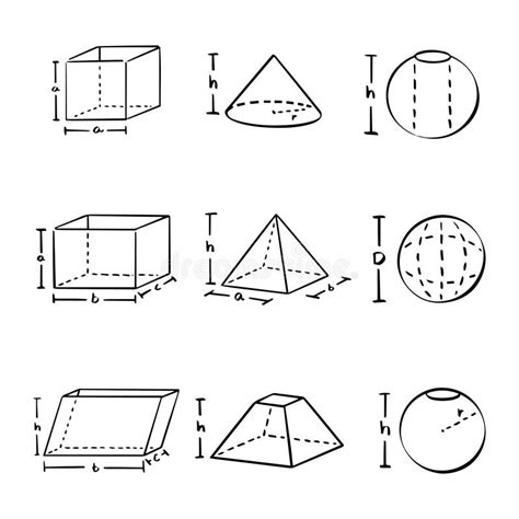 3d Shapes Sketch Volume Mathematics Geometric 2 Stock Vector ...