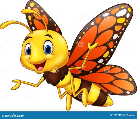 Cartoon Happy Butterfly Isolated On White Background Vector ...