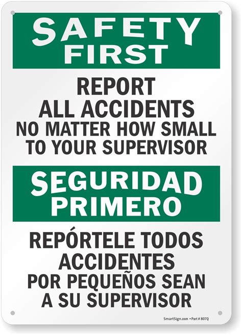 SmartSign Safety First Report All Accidents To Supervisor Bilingual