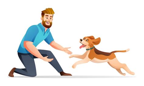 Premium Vector | Man playing with his beloved dog cartoon illustration