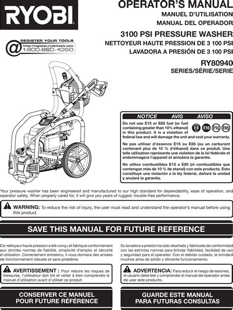 Ryobi Ry80940 Series Ry80940B Owner S Manual