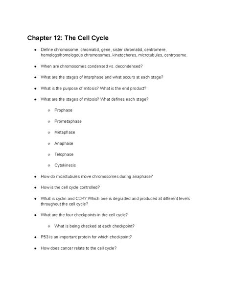 Chapter 12: The Cell Cycle - Key Concepts & Processes Explained - Studocu
