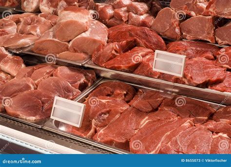 Assorted Meat At A Butcher Shop Stock Image Image Of Pork Steaks