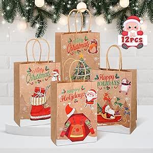 LIHAO 12pz Sacchetti Regalo Natale Grandi Sacchetti Carta Kraft Con