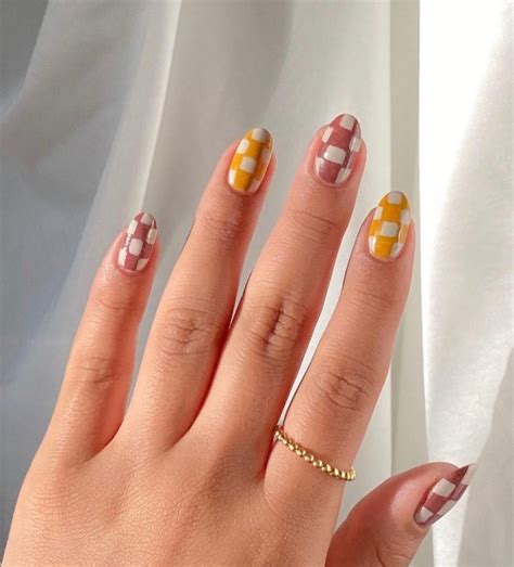 75 The Coolest Checkered Nail Art Designs Brown And Yellow Checkered