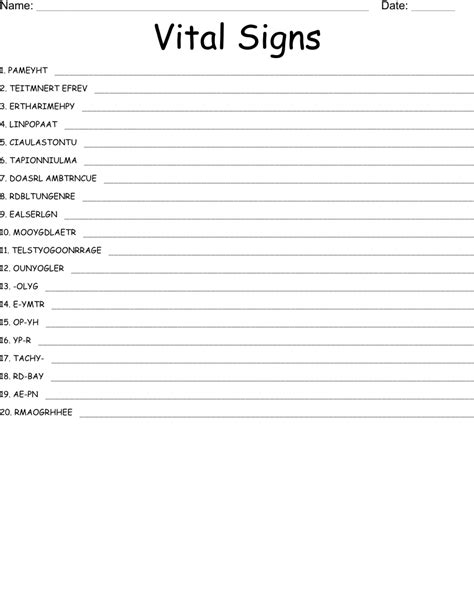 Vital Signs Word Scramble Wordmint