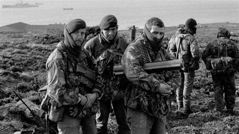 Royal Marines pictured during the Falklands War as they wait to go on ...