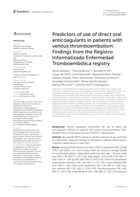 Pdf Predictors Of Use Of Direct Oral Anticoagulants In Patients With