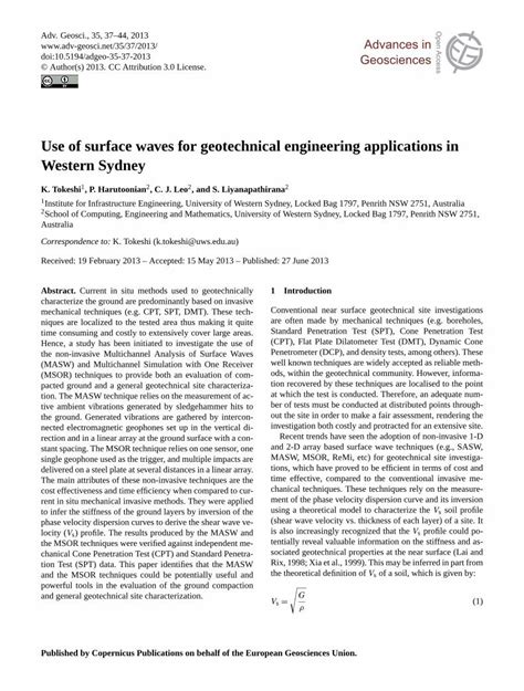 Pdf Use Of Surface Waves For Geotechnical Engineering Applications In Dokumentips