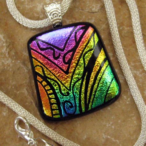 Dichroic Fused Glass Hand Etched Pendant Fused Glass Pendant