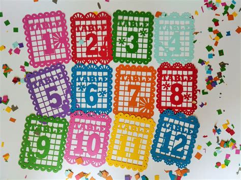 12 Table Numbers Papel Picado Svg Templates Confetti Themed Birthday